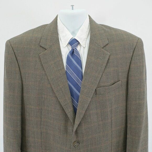 Jos A Bank Wool Sport Coat Green Blue Check W/ Brown Windowpane 44R / Slim 46R - Picture 1 of 12